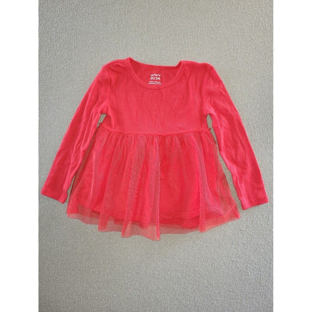 Carter's Size 3t Bright Red Long-Sleeve Tulle Peplum Dress